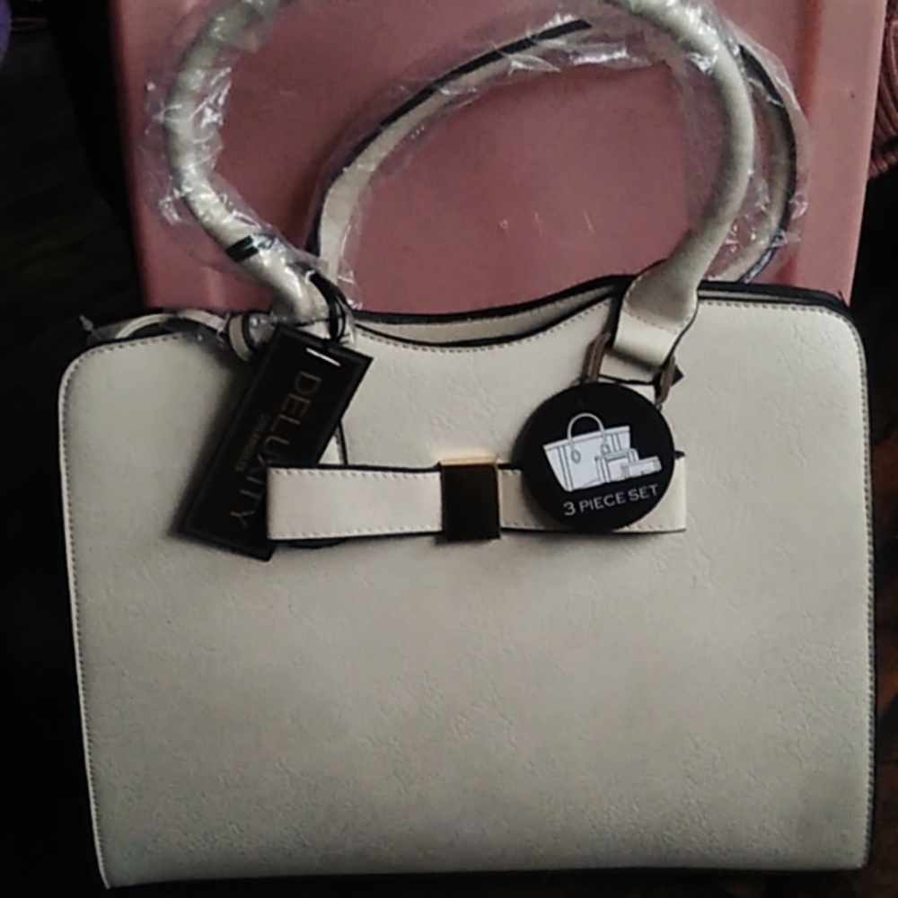 3pc Purse set cream with bow detail